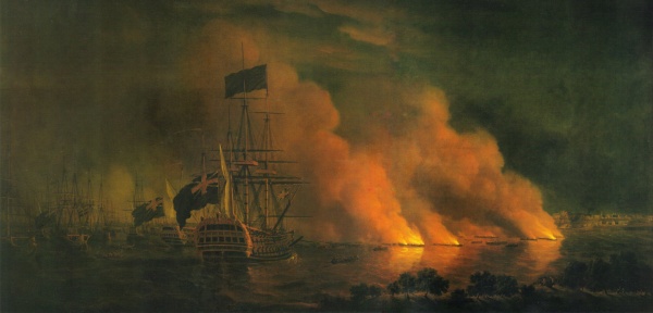 Tentative française d'attaque des navires anglais sur le fleuve, avec des brûlots, juin 1759. 